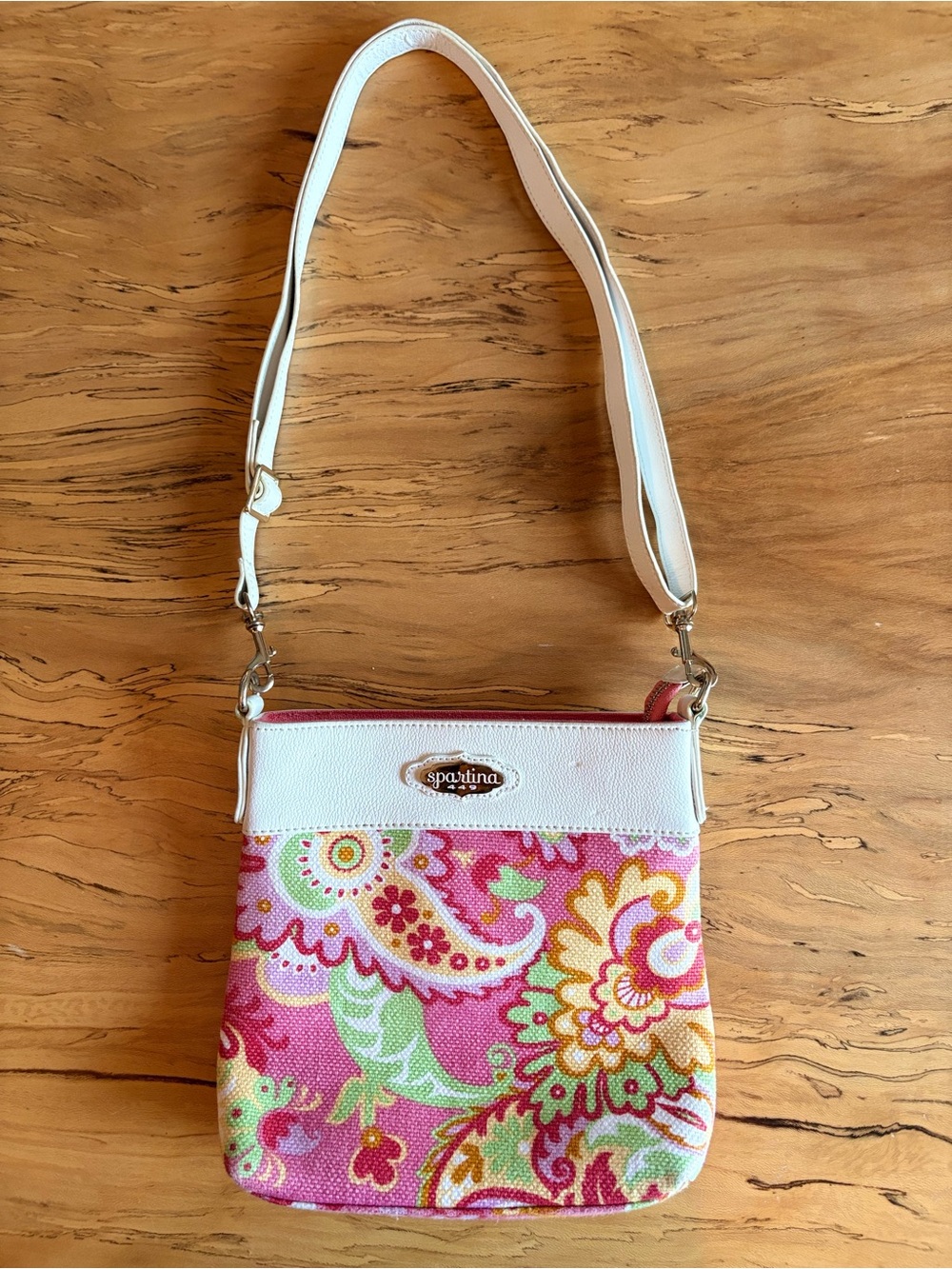 Spartina 449 Daufuskie Island Floral Linen and Leather Pink Paisley Crossbody
